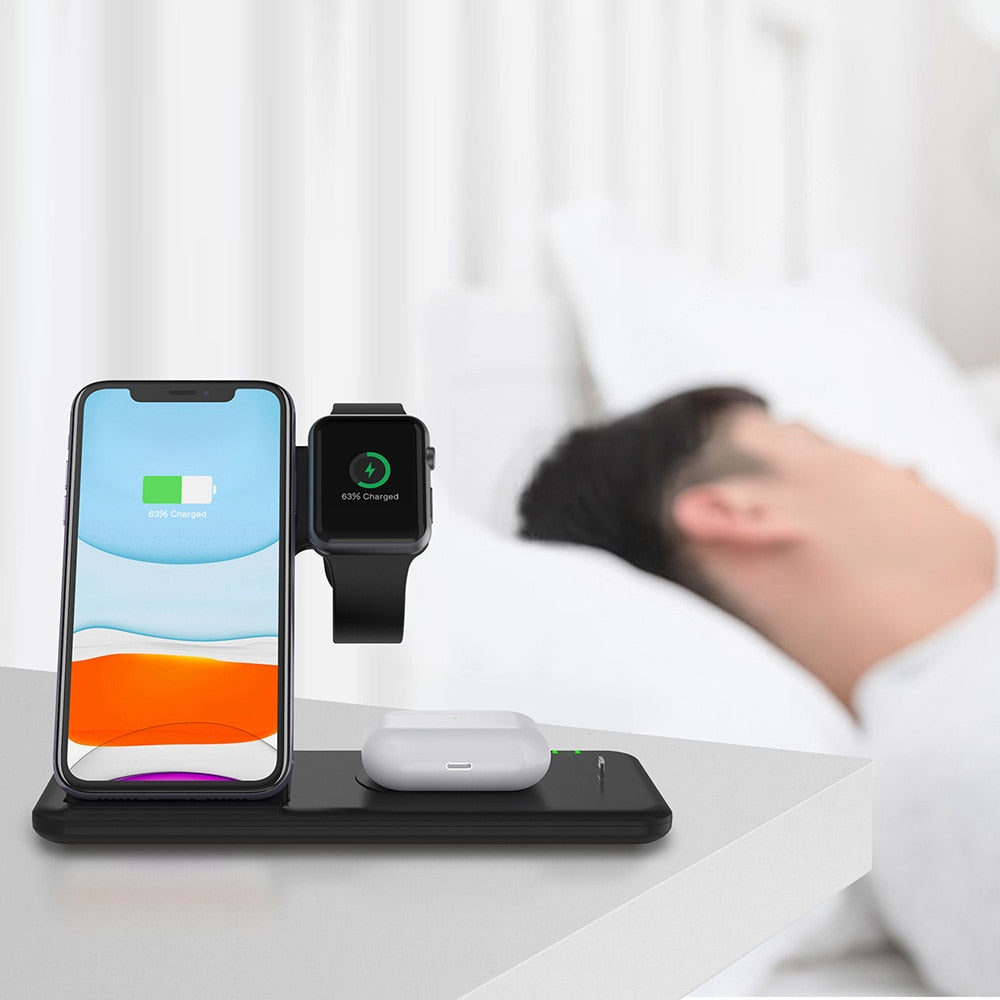 Carregador Sem Fio Dobrável 4 em 1 com Tecnologia de Carregamento Rápido