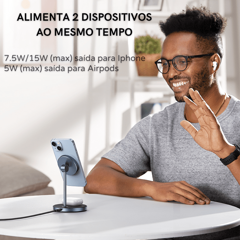 Carregador Sem Fio Magnético para iPhone e AirPods - Base de Indução
