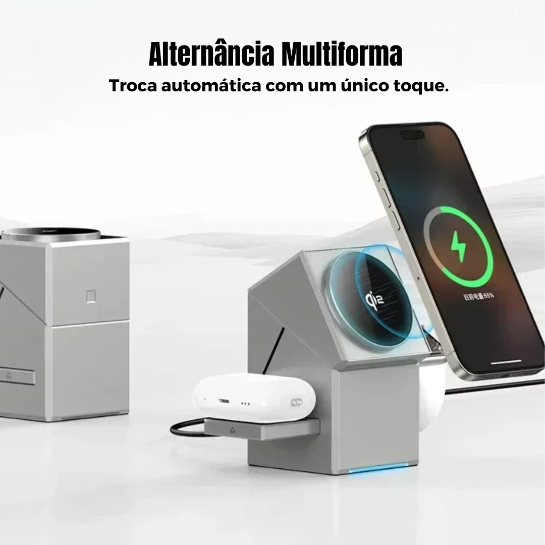 Carregador Sem Fio Qi2 3 em 1 com Base Rotativa Automática