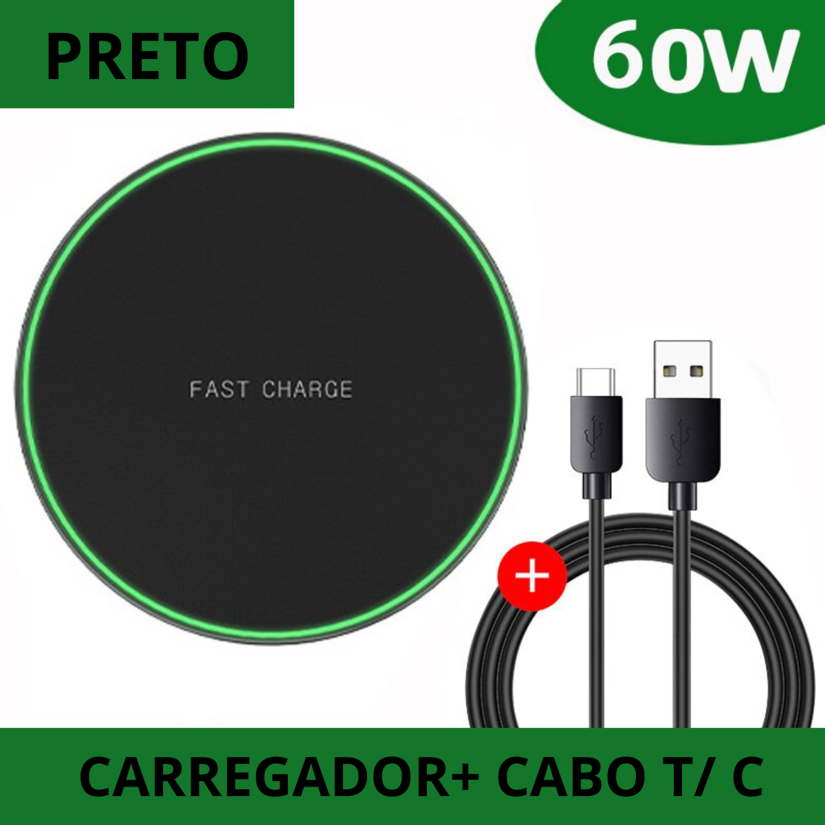Carregador Sem Fio Rápido 60W - Carregamento Eficiente e Prático