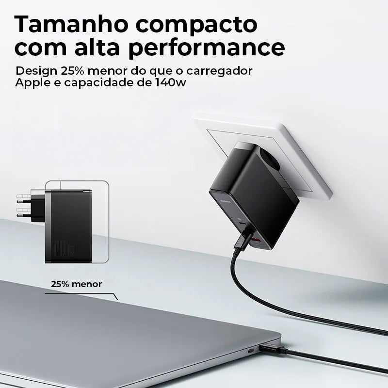 Carregador Triplo GaN 5 PRO 140W da Baseus - Carregamento Rápido e Eficiente