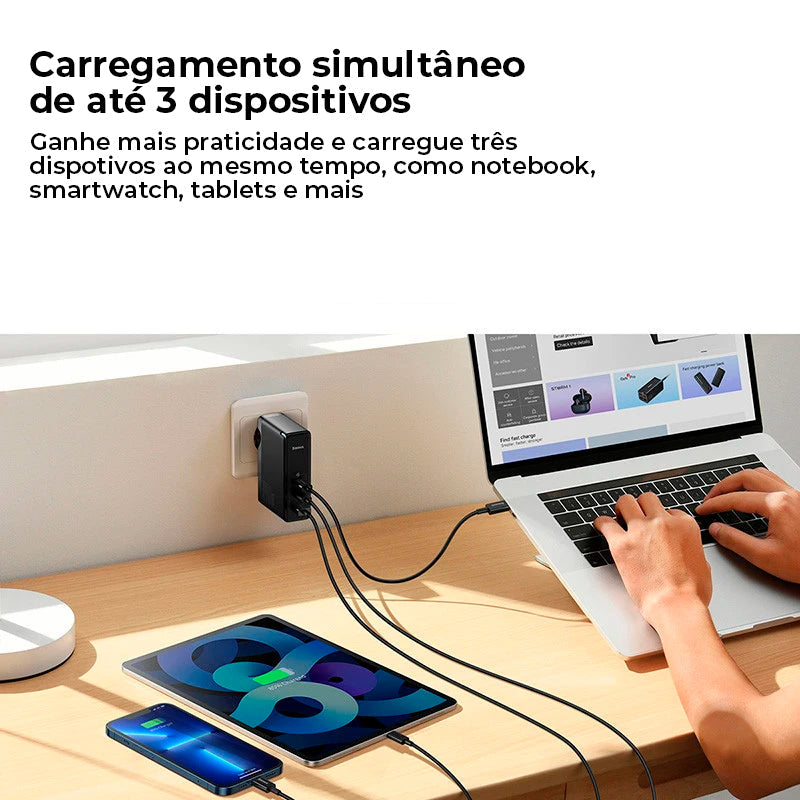 Carregador Triplo GaN 5 PRO 140W da Baseus - Carregamento Rápido e Eficiente