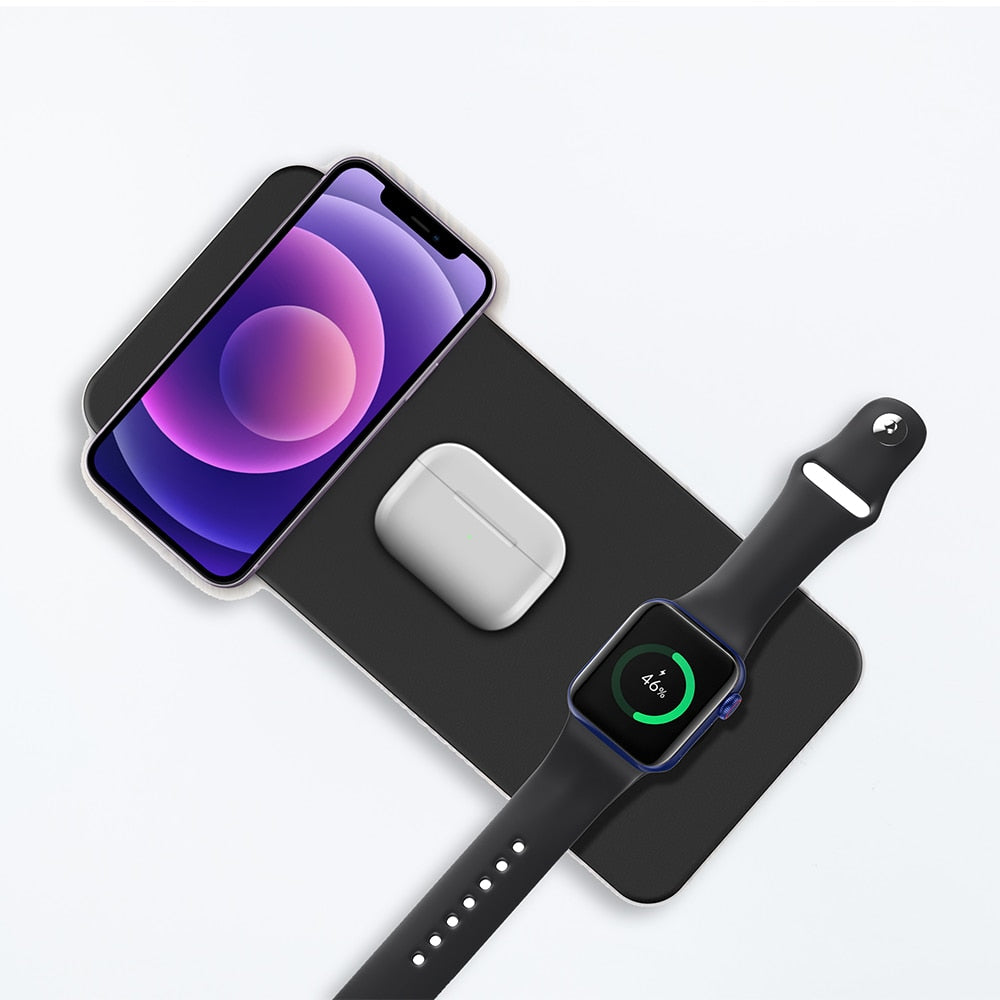 Carregador Ultra Slim de Couro Dobrável Sem Fio por Indução