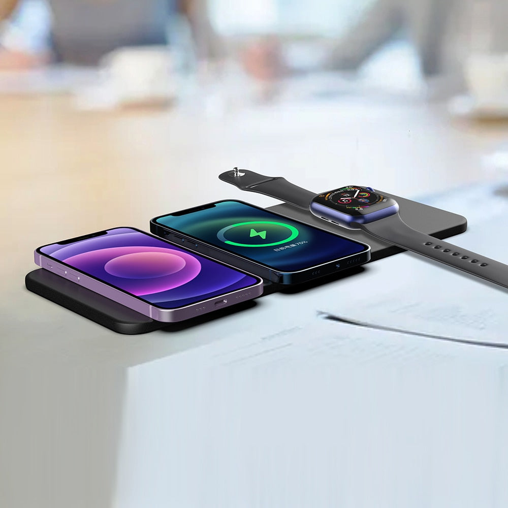 Carregador Ultra Slim de Couro Dobrável Sem Fio por Indução