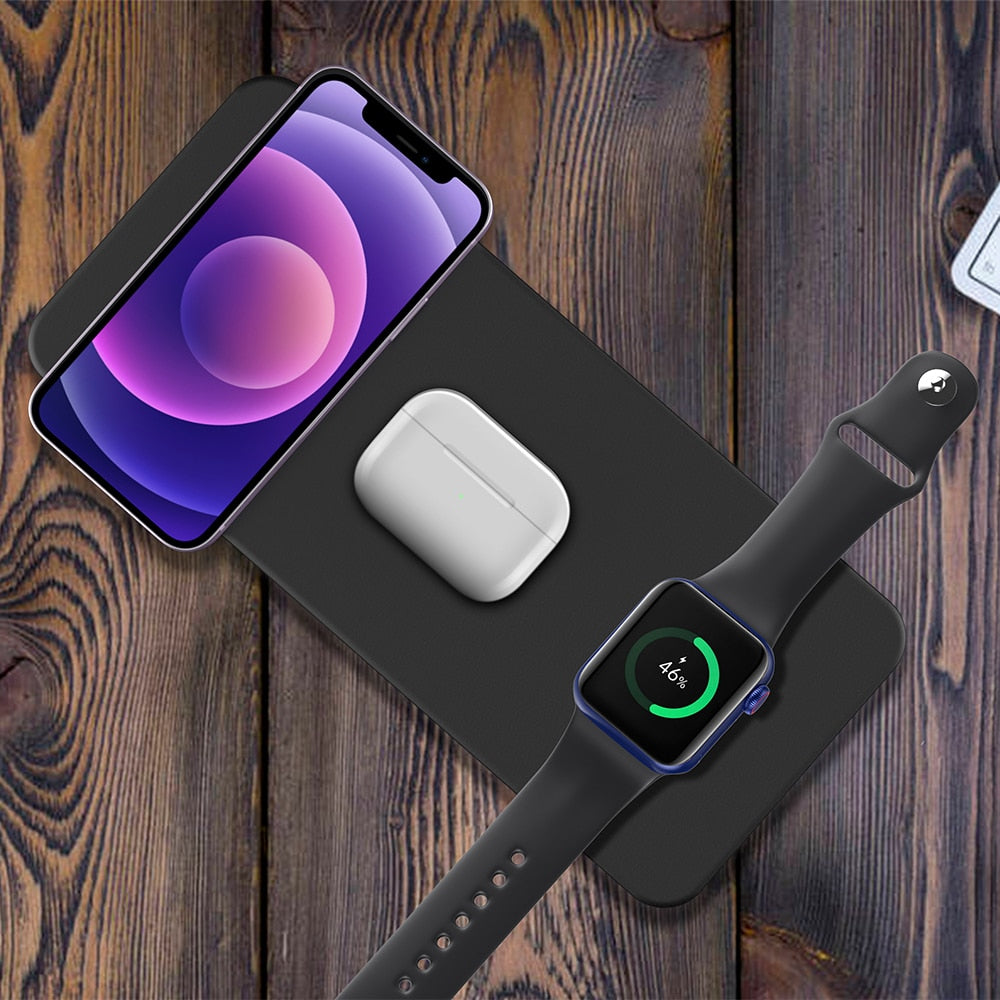 Carregador Ultra Slim de Couro Dobrável Sem Fio por Indução