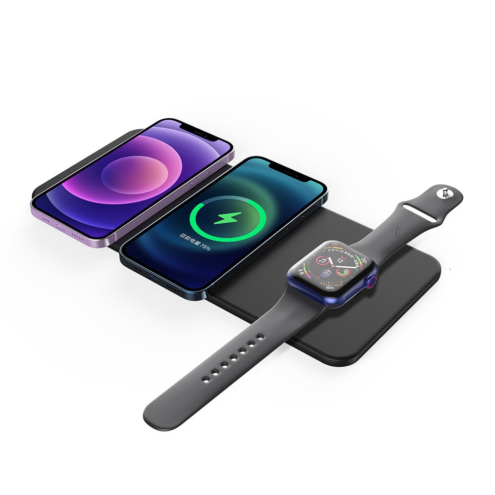 Carregador Ultra Slim de Couro Dobrável Sem Fio por Indução
