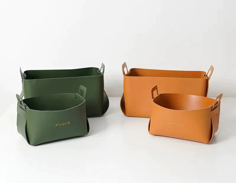 Cesta Organizadora Minimalista de Couro para Armazenamento