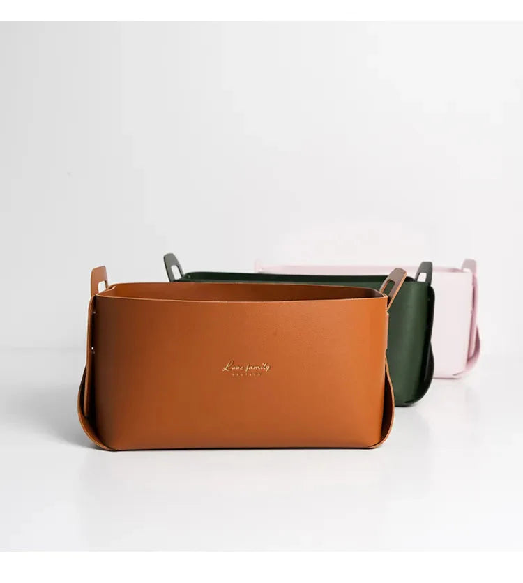 Cesta Organizadora Minimalista de Couro para Armazenamento