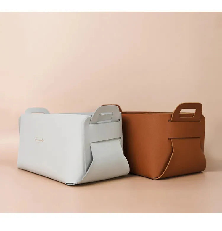 Cesta Organizadora Minimalista de Couro para Armazenamento