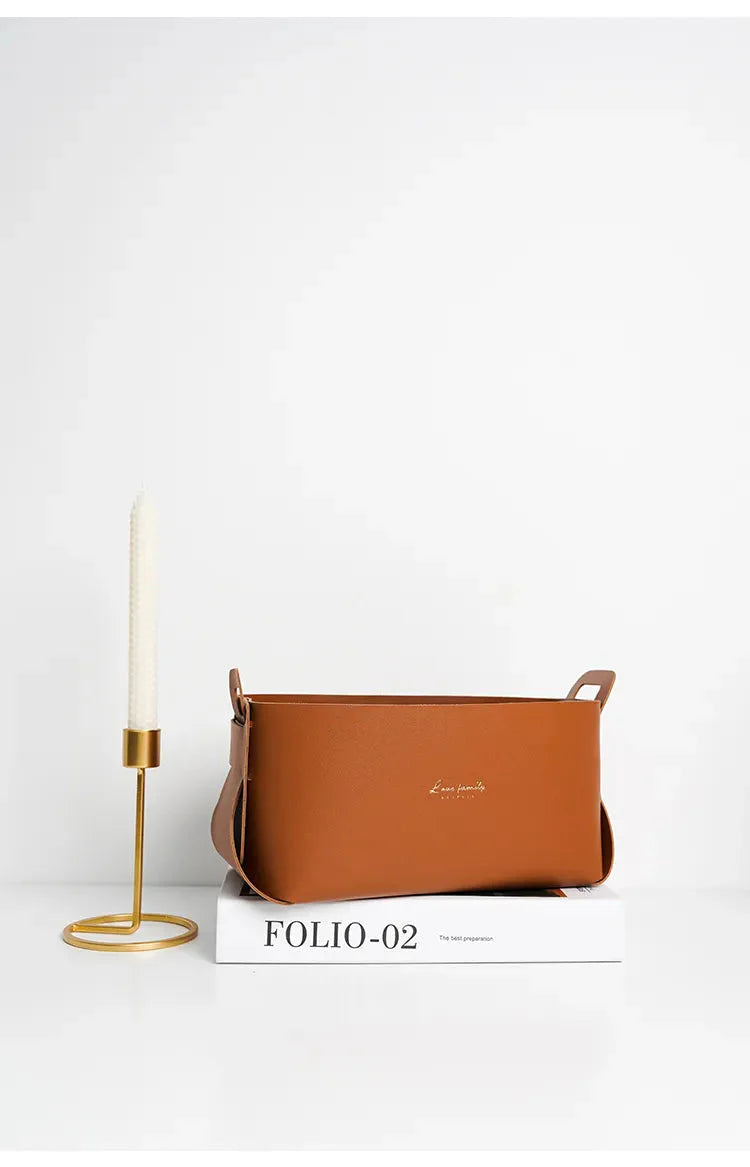 Cesta Organizadora Minimalista de Couro para Armazenamento