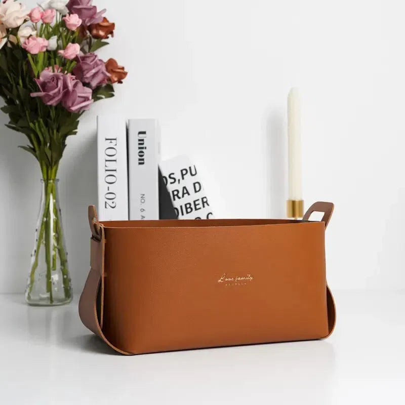 Cesta Organizadora Minimalista de Couro para Armazenamento