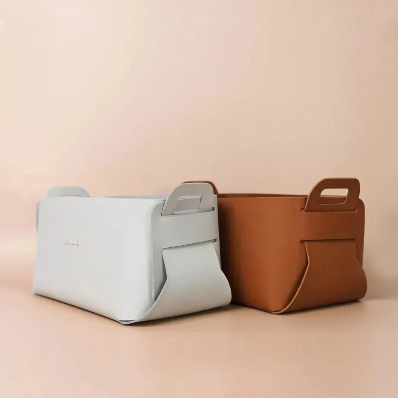 Cesta Organizadora Minimalista de Couro para Armazenamento