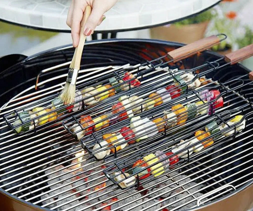 Cesta de Grelhar para Churrasco em Aço Inoxidável
