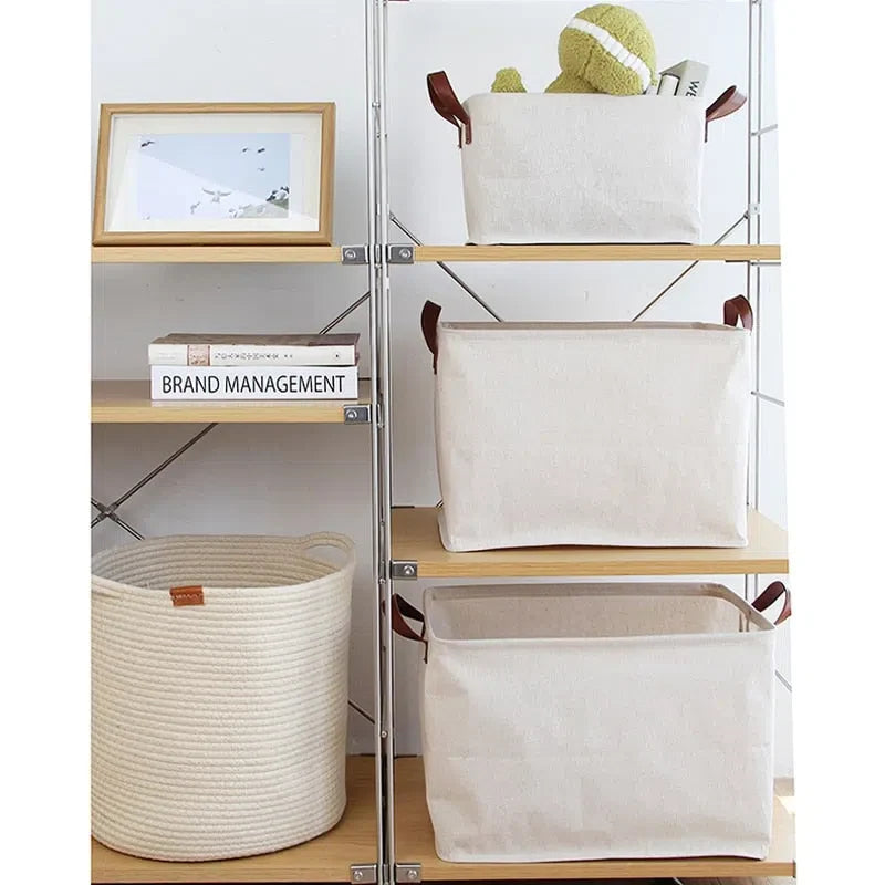 Cesto Organizador de Couro com Alças para Armazenamento