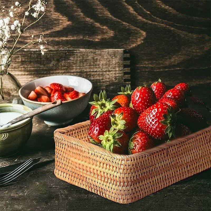 Cesto de Palha Rattan Artesanal Feito à Mão