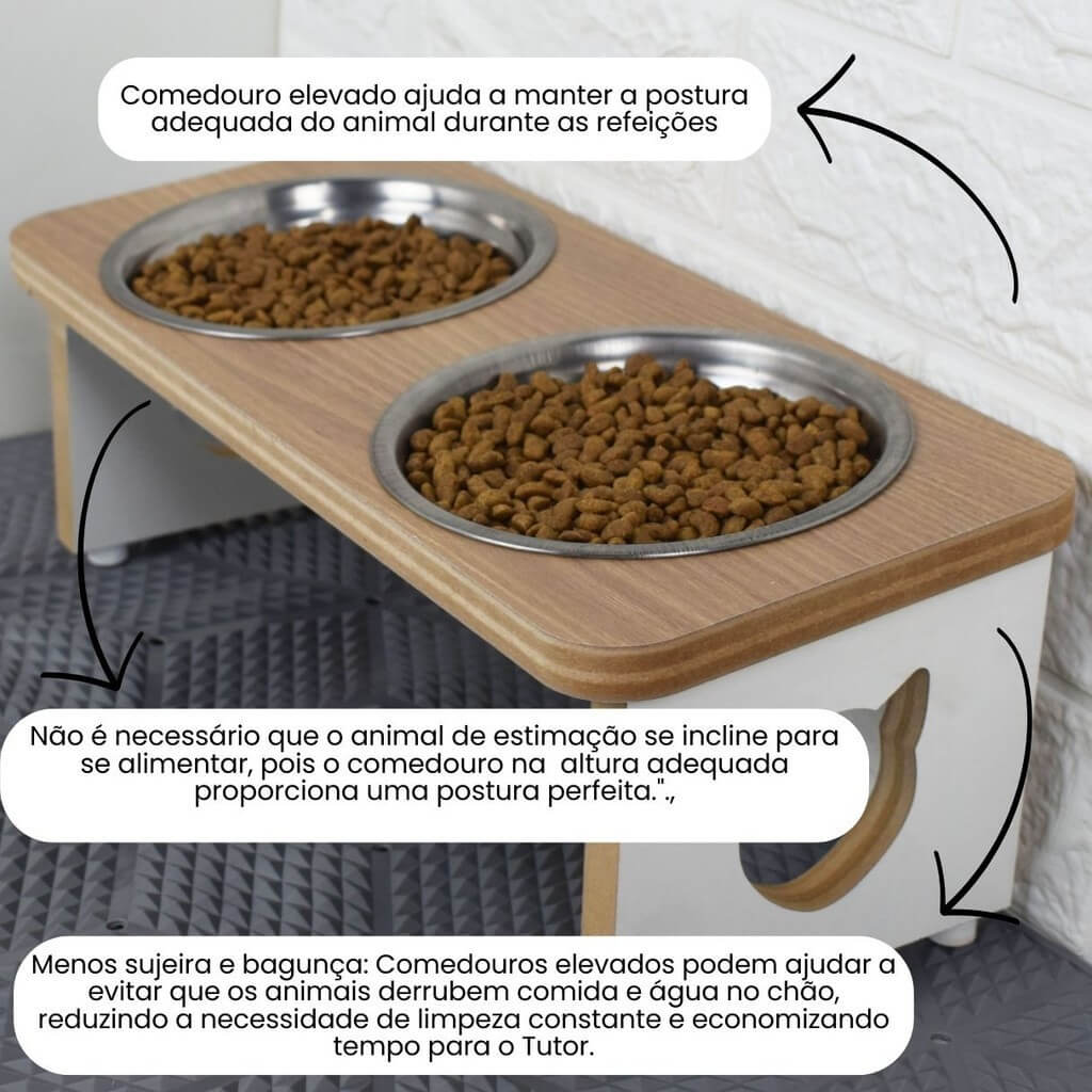 Comedouro e Bebedouro Elevado para Gato em MDF - Acessórios para Animais de Estimação