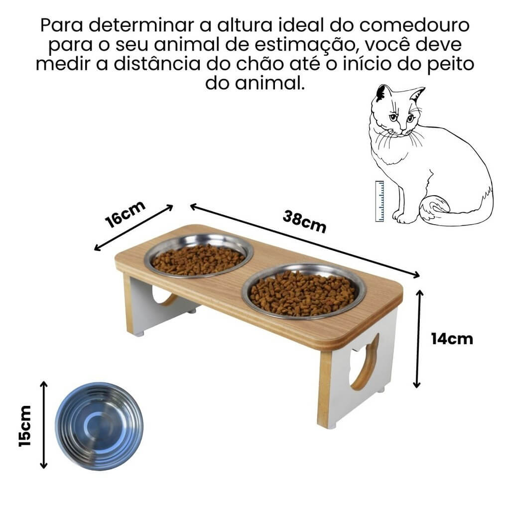 Comedouro e Bebedouro Elevado para Gato em MDF - Acessórios para Animais de Estimação
