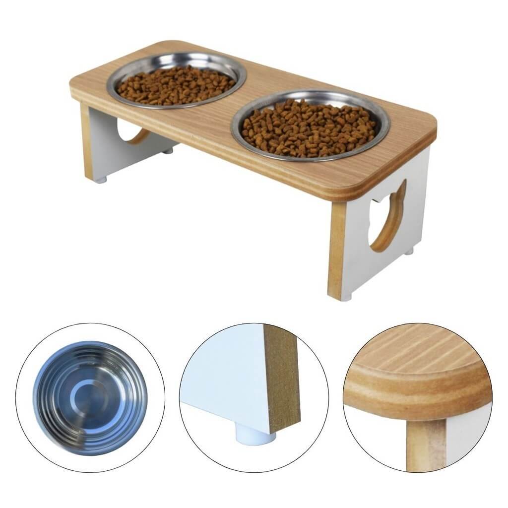 Comedouro e Bebedouro Elevado para Gato em MDF - Acessórios para Animais de Estimação