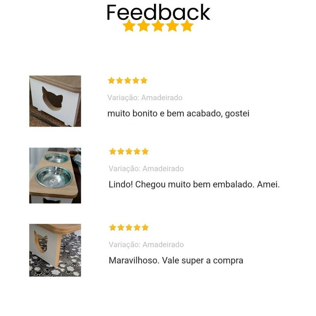 Comedouro e Bebedouro Elevado para Gato em MDF - Acessórios para Animais de Estimação