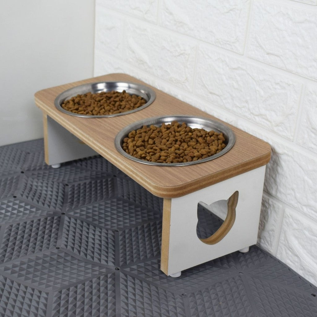 Comedouro e Bebedouro Elevado para Gato em MDF - Acessórios para Animais de Estimação