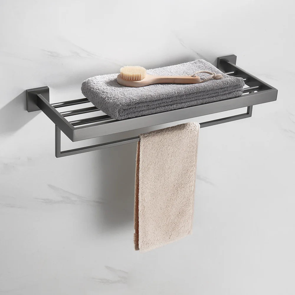 Conjunto Completo de Acessórios para Banheiro 5 Peças Inox - Toalheiro Grafite Escovado