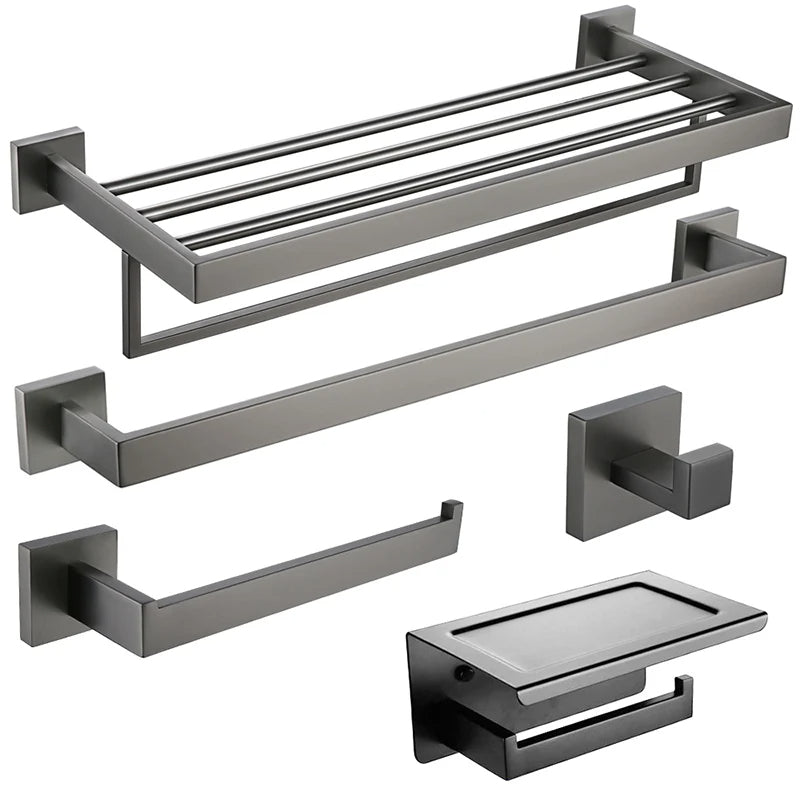 Conjunto Completo de Acessórios para Banheiro 5 Peças Inox - Toalheiro Grafite Escovado