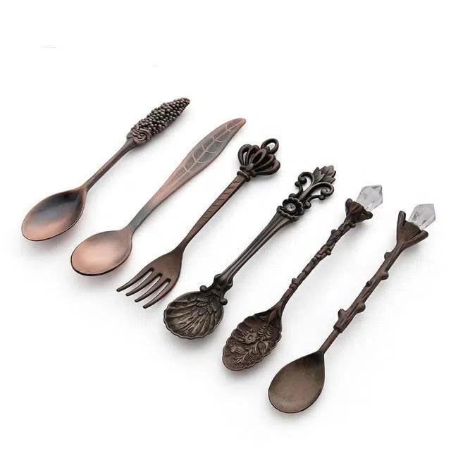 Conjunto Vintage de Colheres e Garfo - 6 Peças de Aço Inoxidável