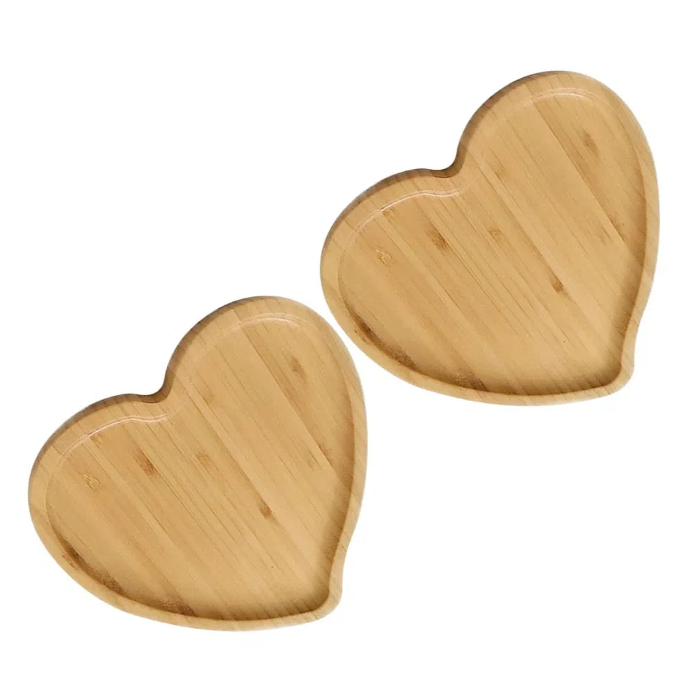Conjunto de 2 Mini Bandejas de Bambu em Formato de Coração - Utensílios Decorativos