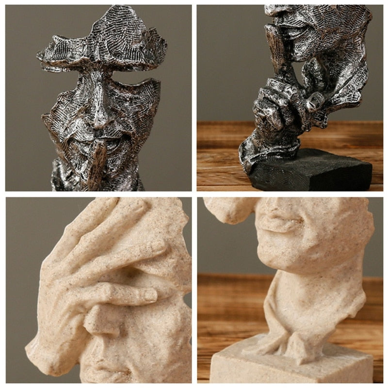 Conjunto de 3 Estatuetas Decorativas com Faces Abstratas