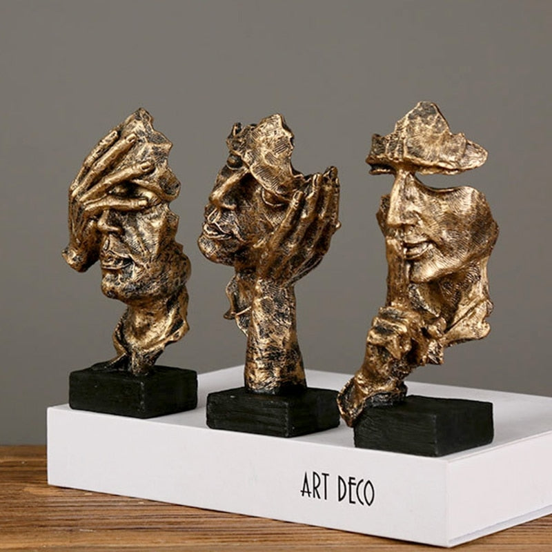 Conjunto de 3 Estatuetas Decorativas com Faces Abstratas