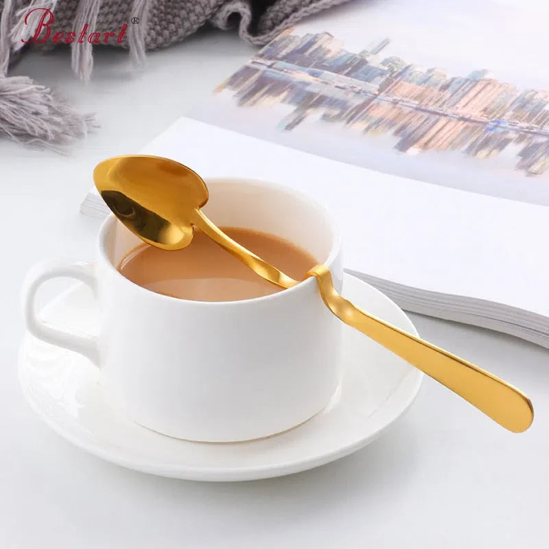 Conjunto de 4 Colheres de Aço Inoxidável com Suporte para Copos e Xícaras