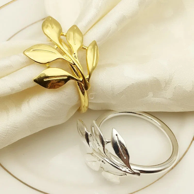 Conjunto de 6 Anéis Porta Guardanapo com Design de Ramo de Folhas