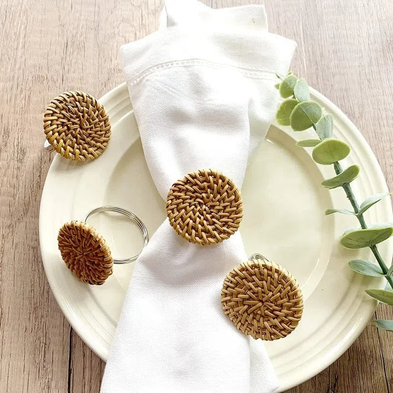 Conjunto de Anéis para Guardanapo em Rattan - 6 Peças