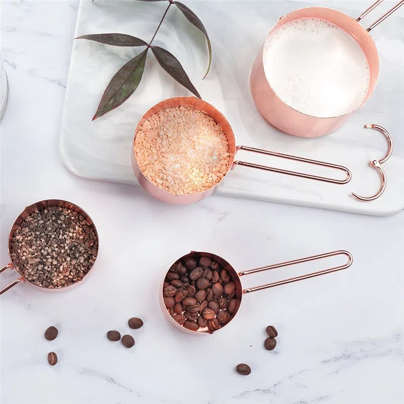 Conjunto de Copos e Colheres de Medição Rose Gold - 8 Peças de Alta Qualidade