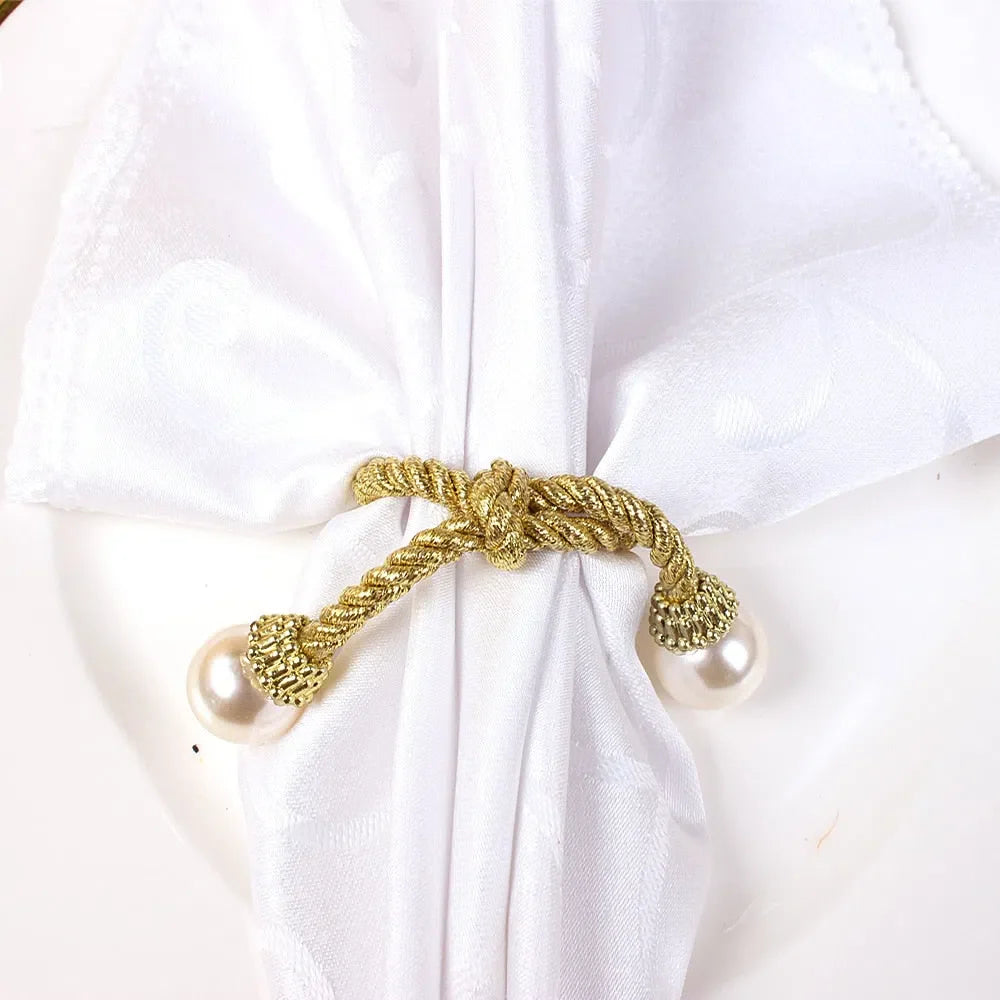 Conjunto de Cordão e Anéis de Pérola para Guardanapos - 6 Peças