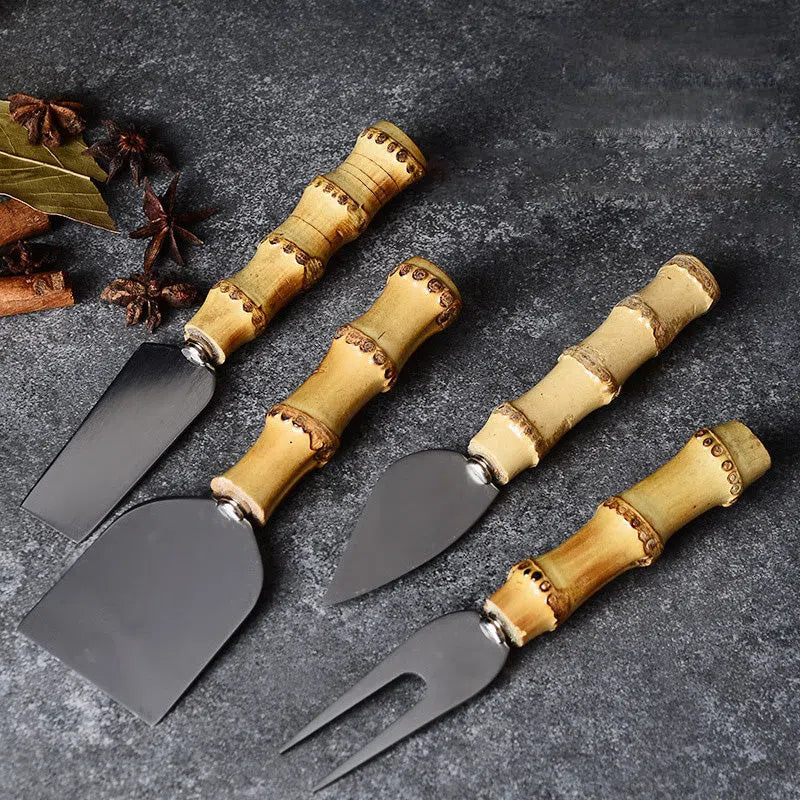 Conjunto de Cortadores de Queijo em Aço Inox com Cabo de Bambu - 4 Peças