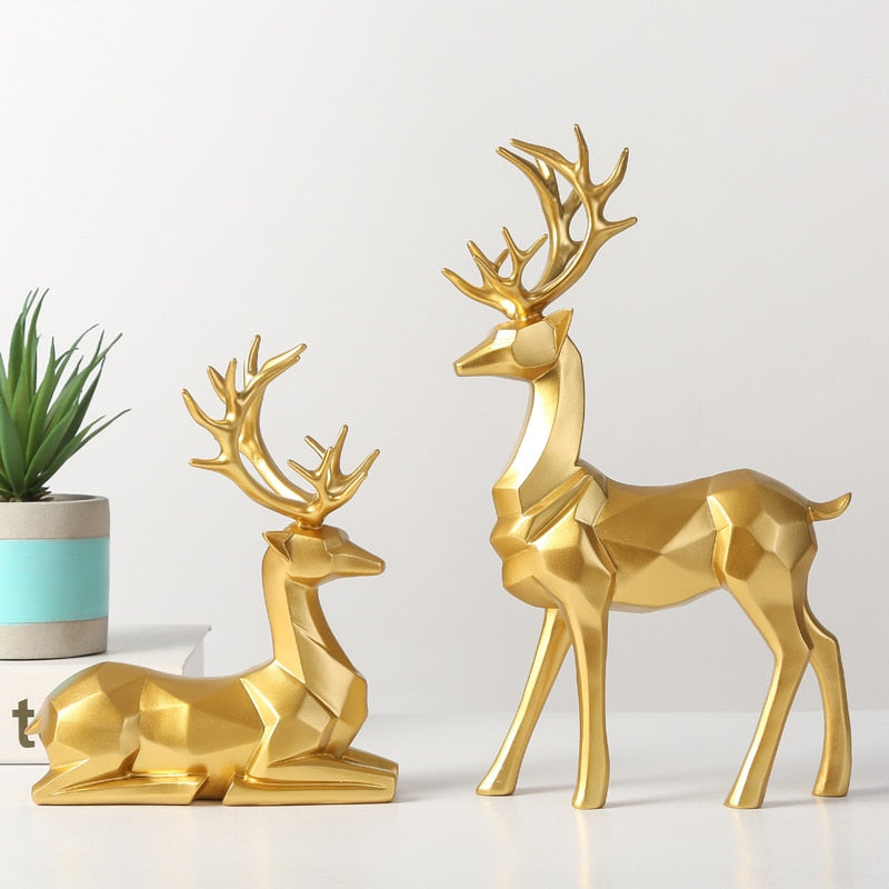 Conjunto de Estatuetas Decorativas de Esculturas de Renas - 2 Peças