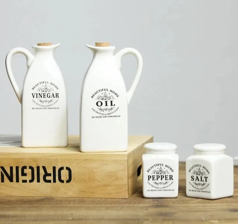 Conjunto de Galheteiros de Cerâmica para Temperos - Ideal para Mesa e Cozinha