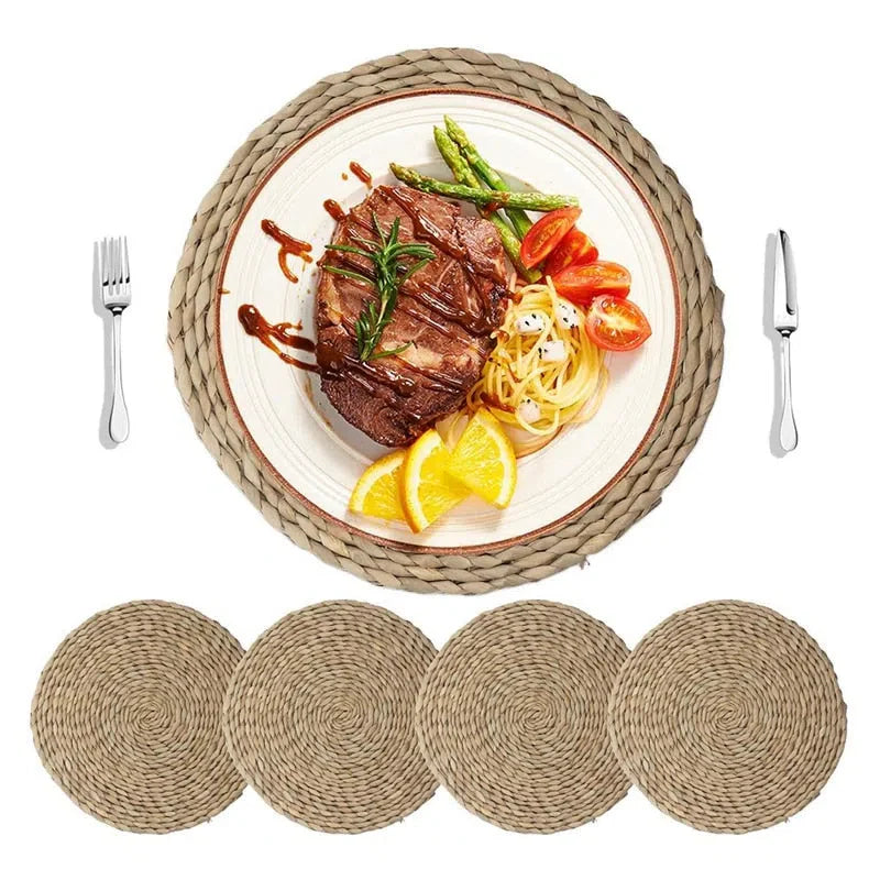 Conjunto de Jogos Americanos em Palha Rattan - 4 Peças para Mesa