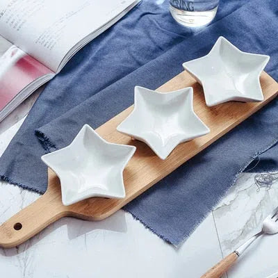 Conjunto de Petisqueiras de Porcelana com Mini Tábua de Bambu - Ideal para Servir Aperitivos