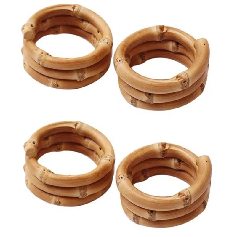 Conjunto de Porta Guardanapo de Bambu Natural - 4 Peças para Mesa