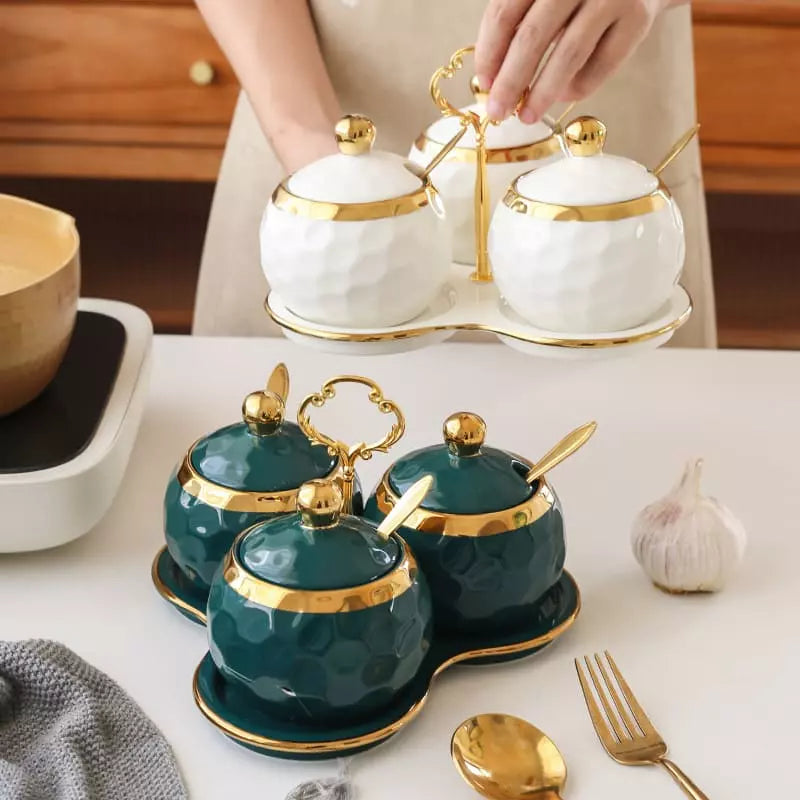 Conjunto de Potes de Cerâmica com Açucareiro e Saleiro - Kit de Utensílios de Cozinha