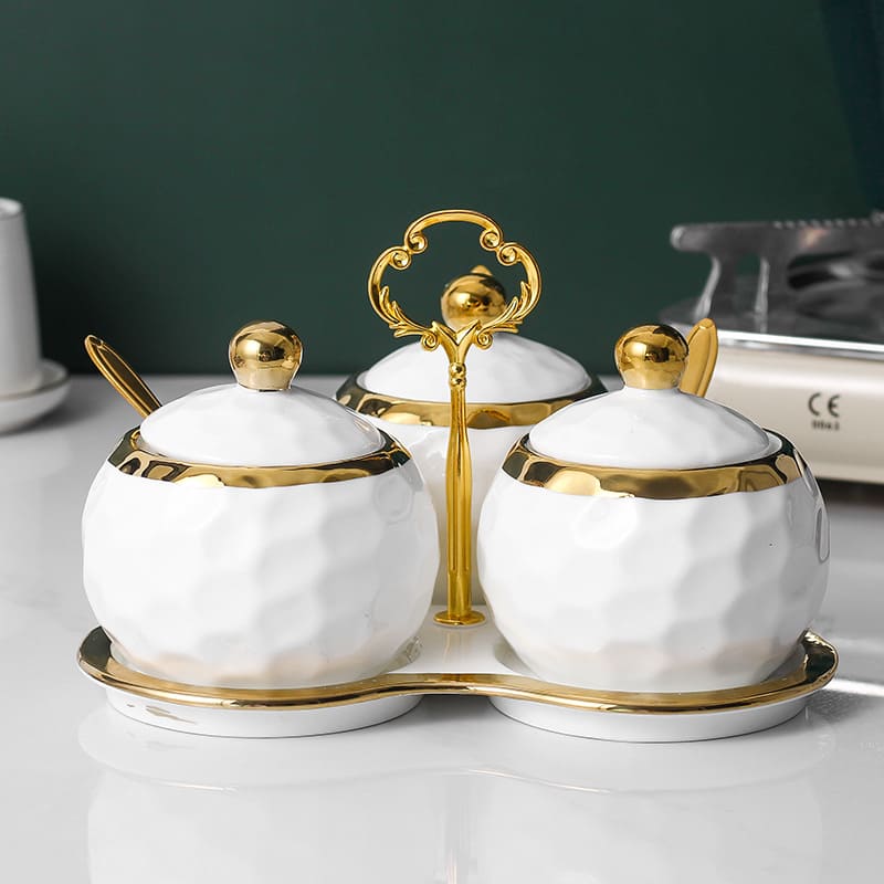 Conjunto de Potes de Cerâmica com Açucareiro e Saleiro - Kit de Utensílios de Cozinha