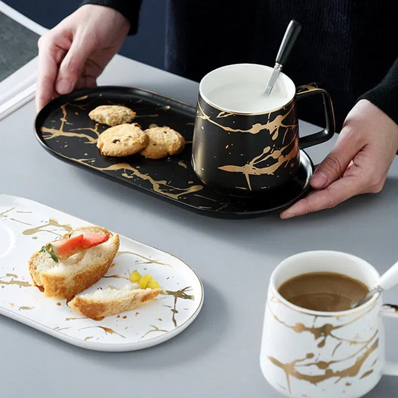 Conjunto de Prato e Caneca em Cerâmica - Utensílios de Mesa para Café e Chá