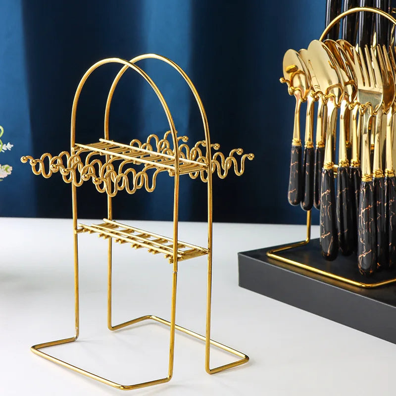 Conjunto de Talheres Dourados 24 Peças - Pratos e Utensílios para Jantar Elegantes