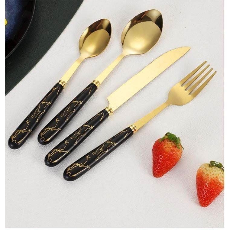 Conjunto de Talheres Dourados 24 Peças - Pratos e Utensílios para Jantar Elegantes