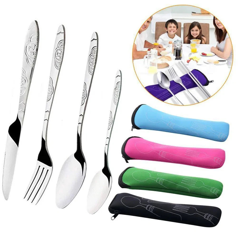 Conjunto de Talheres Portátil com 4 Peças para Viagem