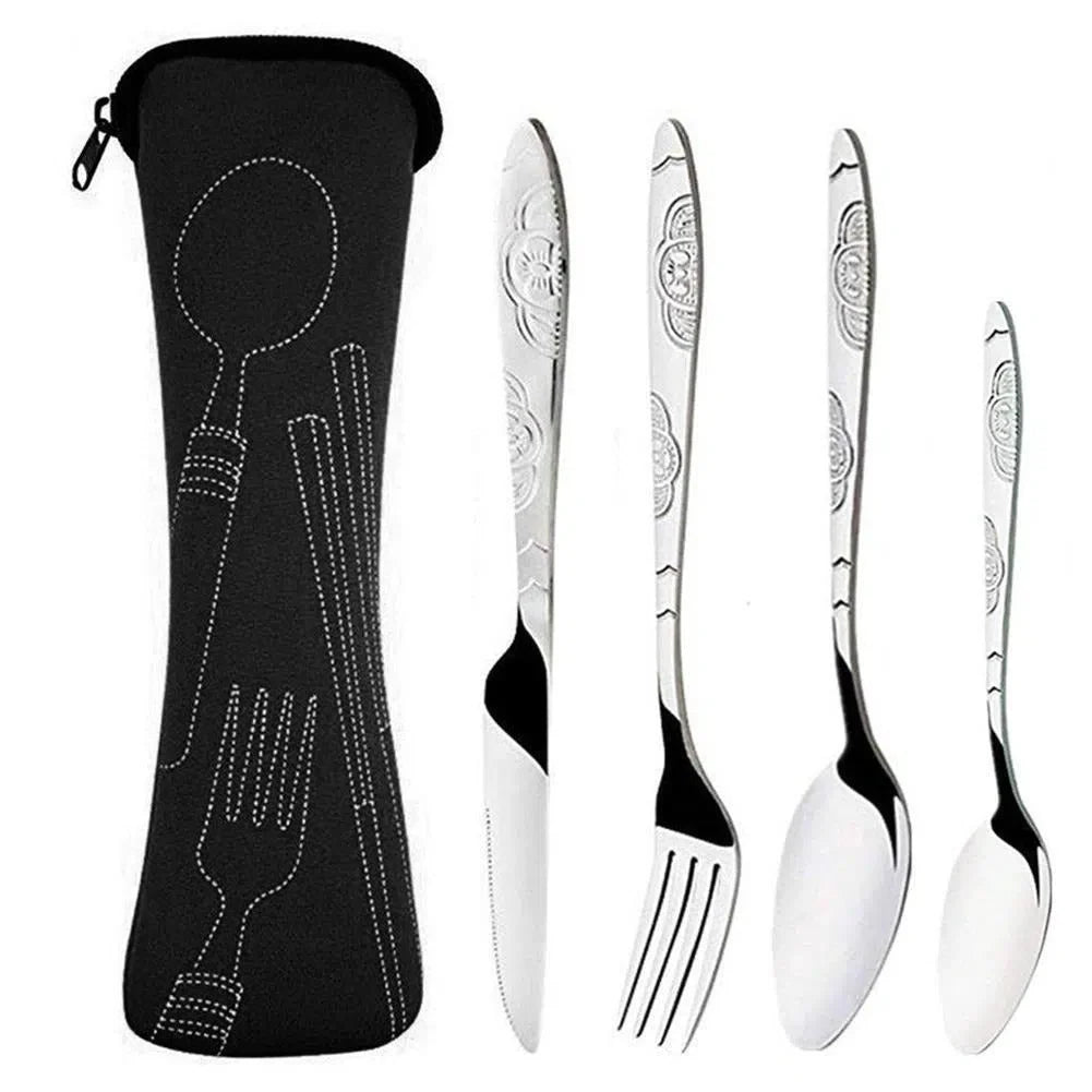 Conjunto de Talheres Portátil com 4 Peças para Viagem