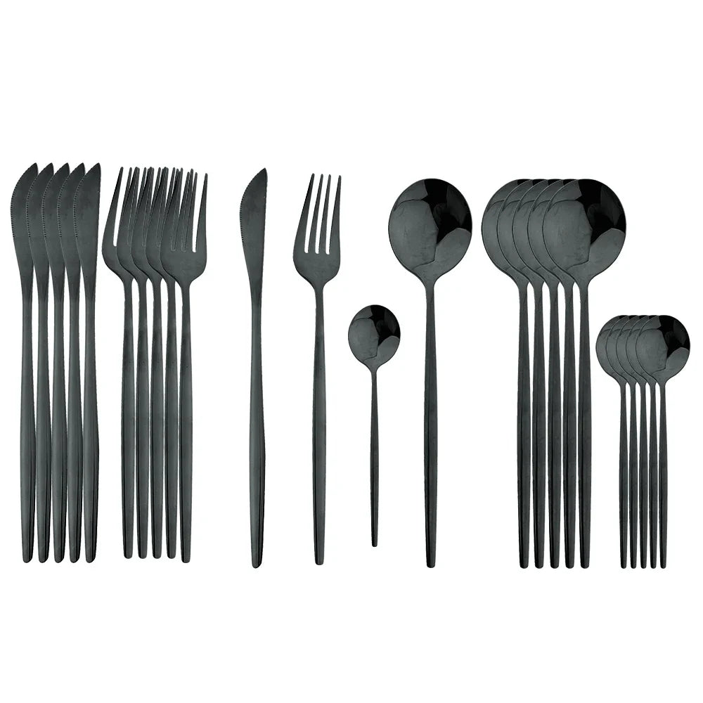 Conjunto de Talheres de Aço Inoxidável 24 Peças - Utensílios de Mesa Duráveis e Elegantes