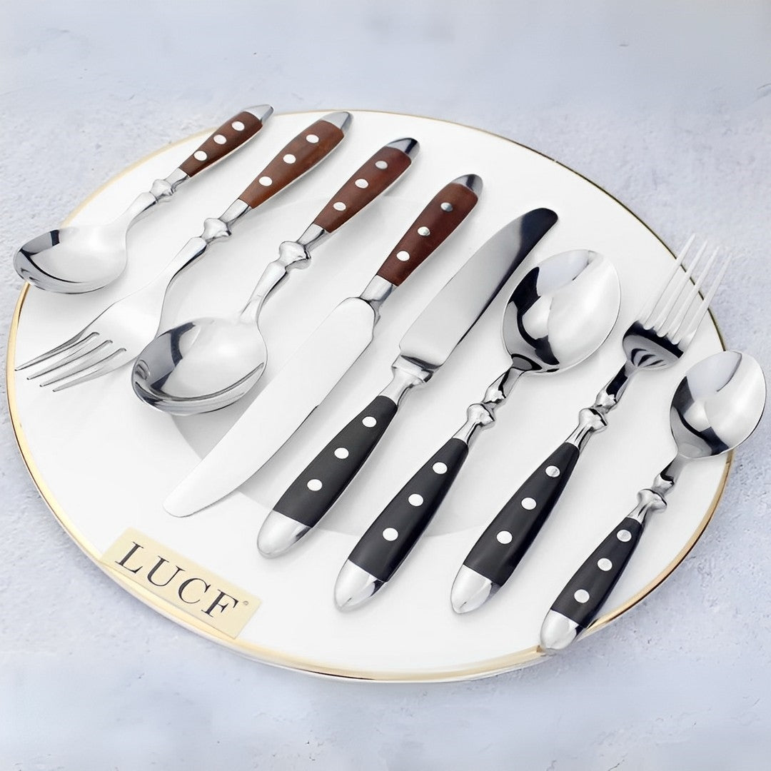 Conjunto de Talheres de Aço Inoxidável Clássicos com Acabamento em Resina Elegante